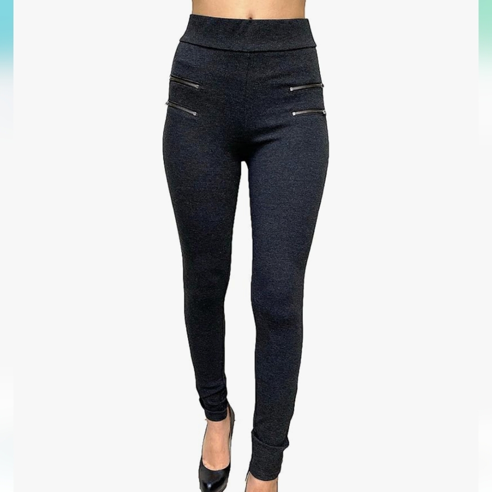 LIKE NEW Ci Sono Black Zipper Detail Elastic High Waisted Leggings Size XL